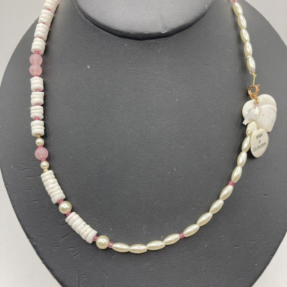Puka Beads MOP Rice Pearls HWAIIAN Made Heart Mother of Pearl Pink 18" Necklace